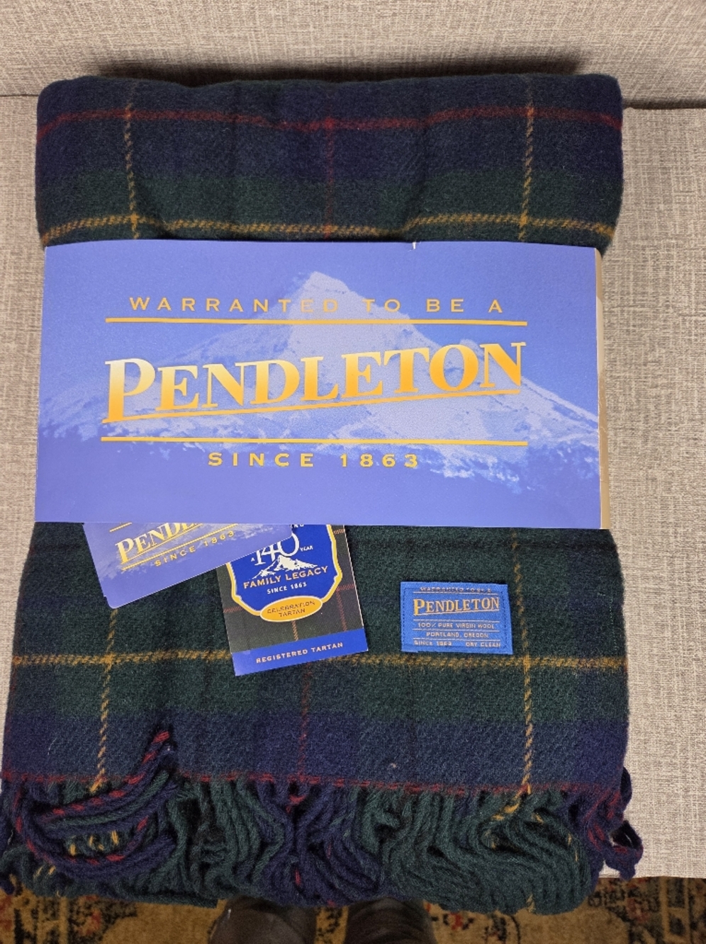 Pendleton NEW Highland Motor Robe Throw Blanket 52x70 Wool Blue Plaid Fringe USA